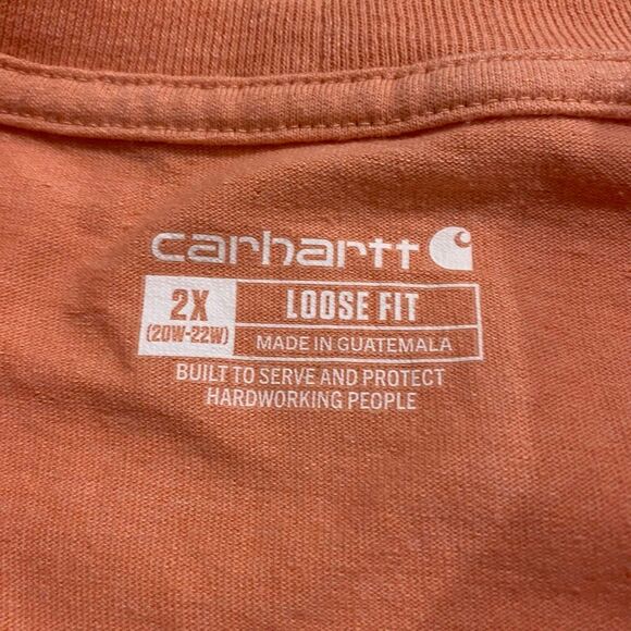 Carhartt Pocket T-Shirt 2X Loose Fit Orange Workwear Logo Tee Mens - Picture 3 of 9